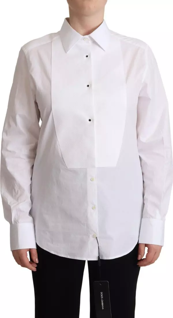 White Cotton Dress Collared Long Sleeves Shirt Top