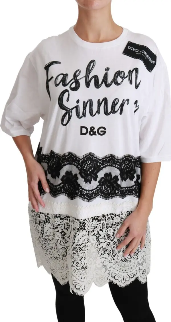 White Fashion Sinner Cotton Lace T-shirt Top