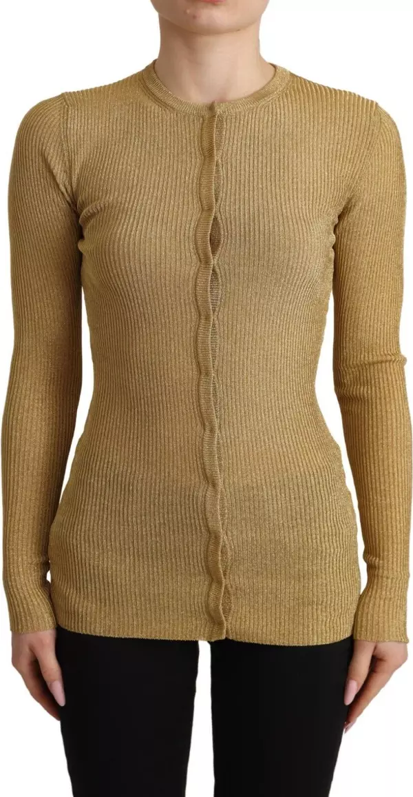 Gold Viscose Blend Buttons Cardigan Sweater