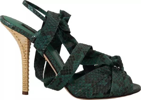 Green Python Strap Sandals Heels Shoes