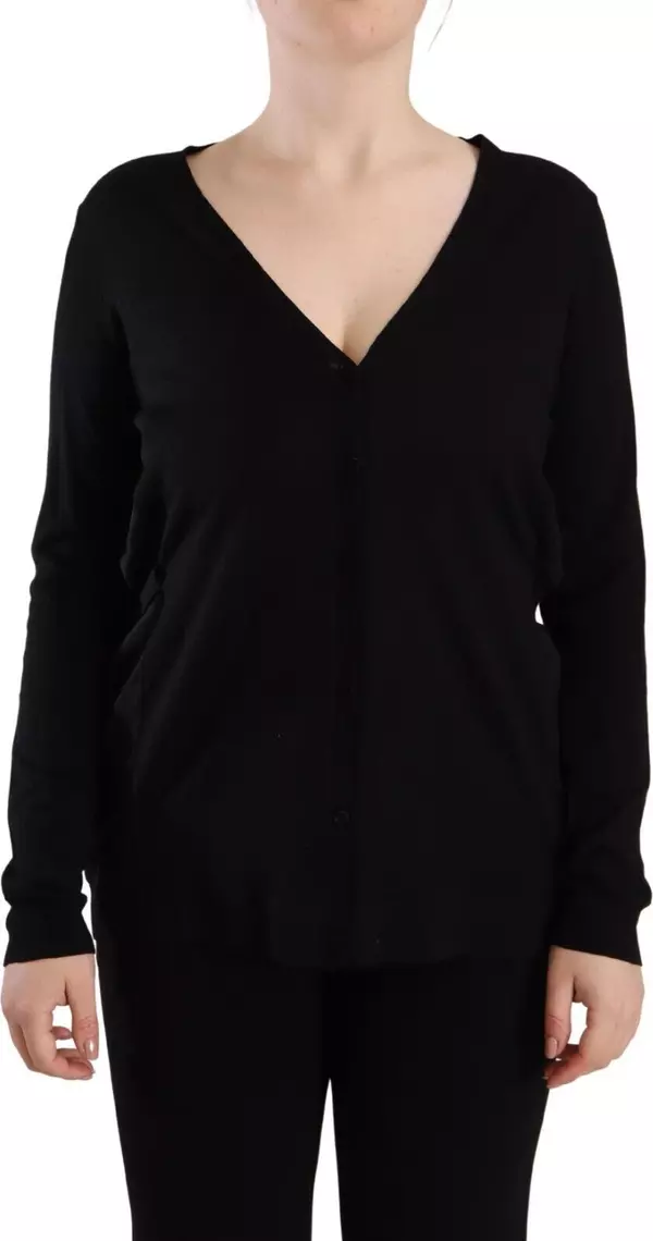 Black Wool V-neck Long Sleeves Pullover Top