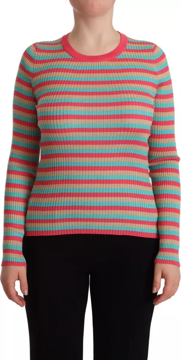 Multicolor Stripes Silk Crew Neck Pullover Top