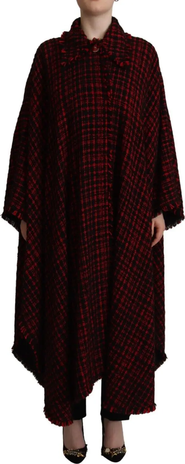 Black Red Cotton Checkered Over Coat Jacket