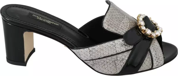 Black Gray Exotic Leather Crystals Sandals Shoes