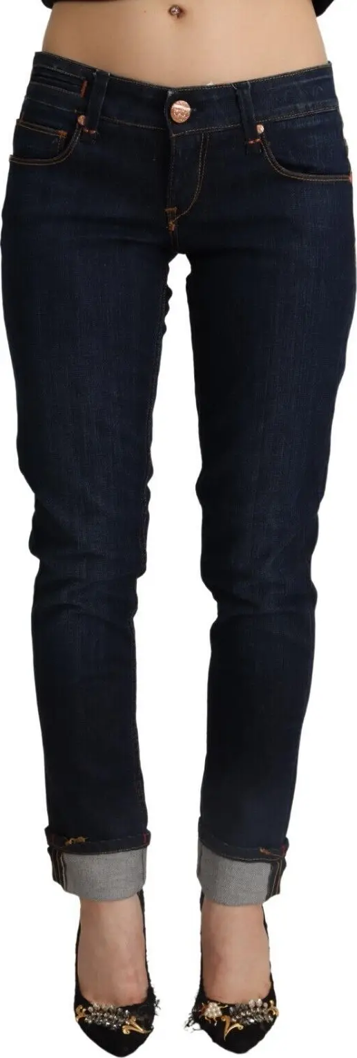 Blue Cotton Low Waist Slim Fit Denim Women Trouser Jeans