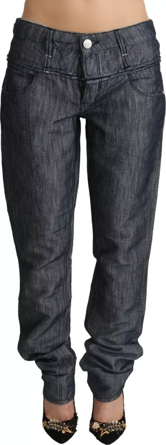 Dark Gray Ramie Mid Wide Waist Straight Denim Jeans
