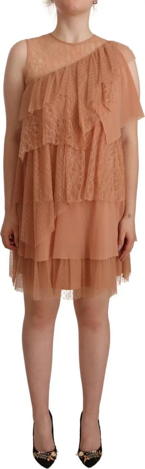 Pink Lace Sleeveless Mini Shift Layered Dress