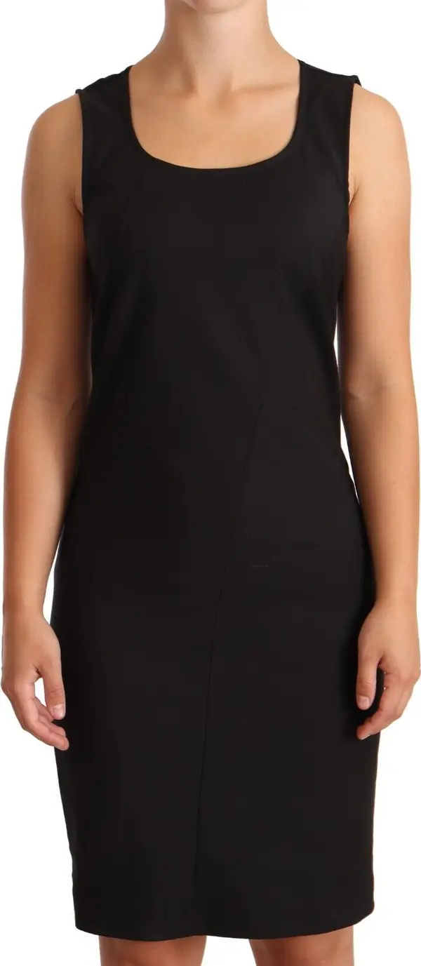 Black Cotton Blend Sleeveless Knee Length Sheath Dress