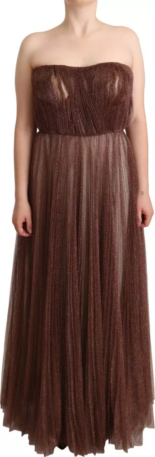 Metallic Bronze Polyester Maxi Gown Dress