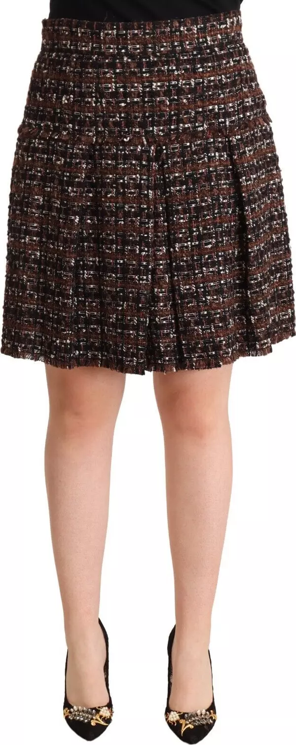 Brown High Waist Mini A-Line Pleated Skirt