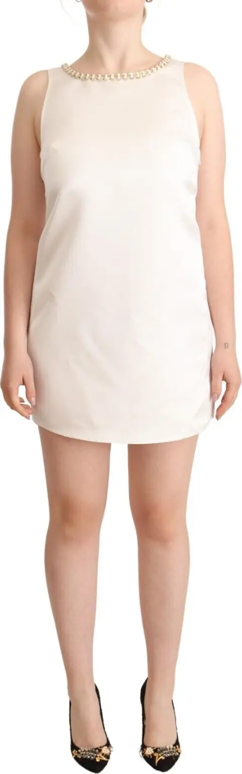White Polyester Sleeveless Mini Shift Dress