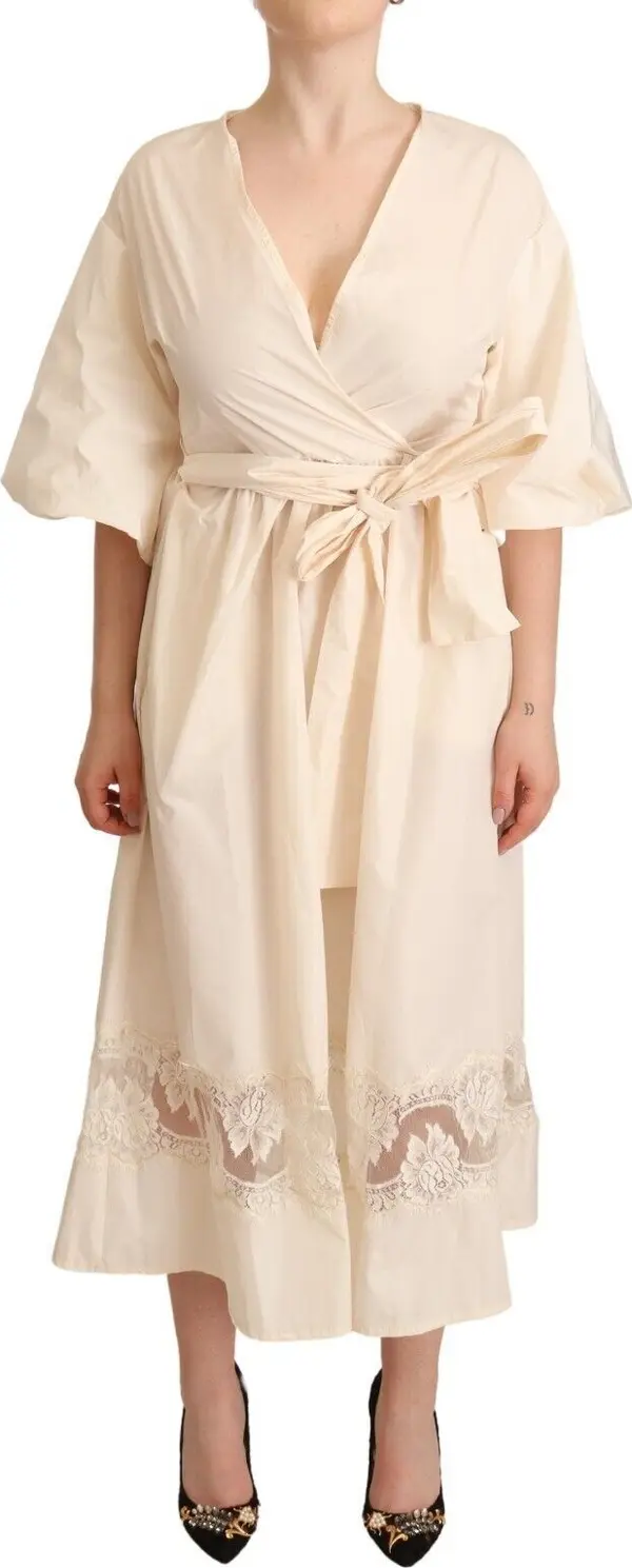 Off White Short Sleeves Maxi A-line Wrap Dress