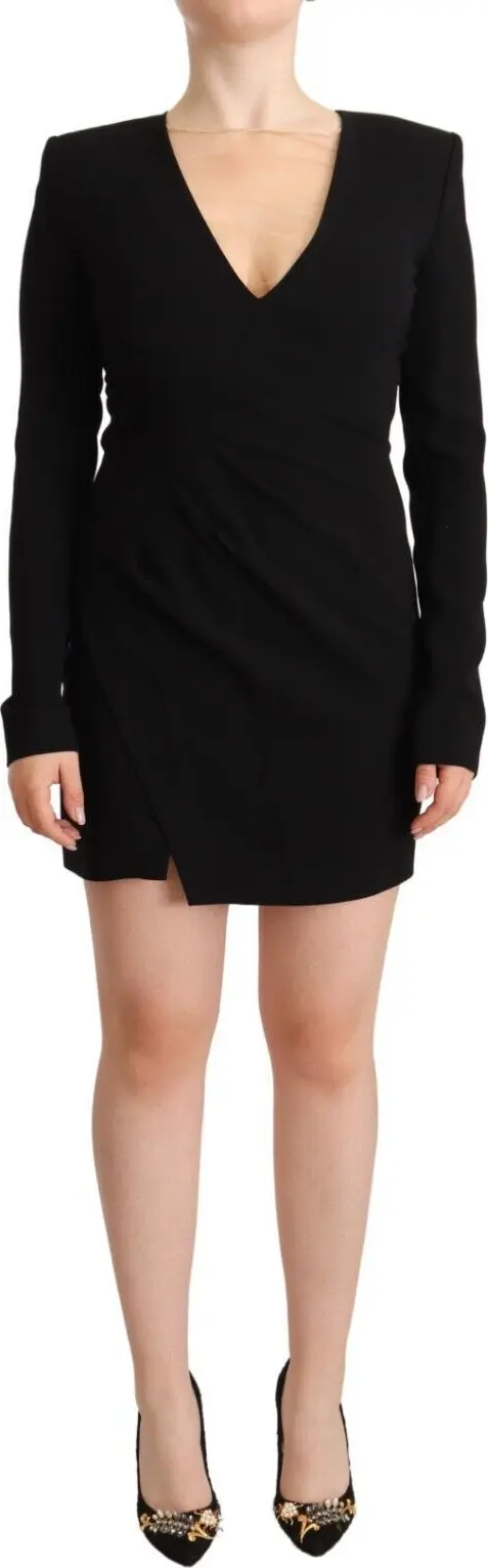 Black Long Sleeves Deep V-neck Mini Sheath Dress