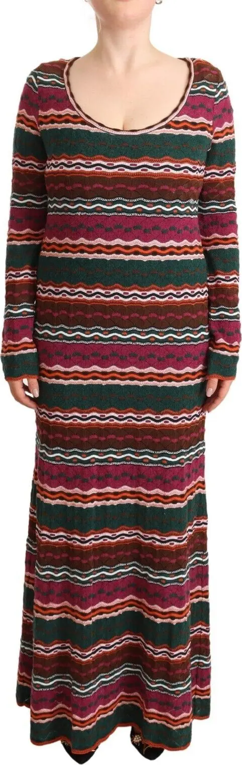 Multicolor Stripe Wool Knitted Maxi Sheath Dress