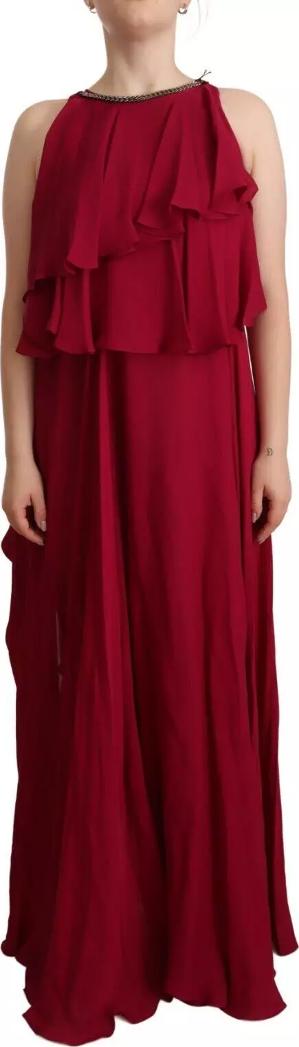 Orchid Silk Sleeveless Long Maxi Ruffle Shift Dress