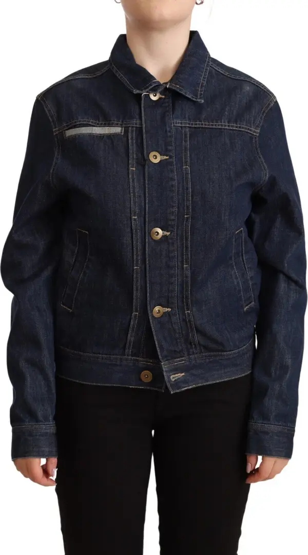 Dark Blue Button Down Long Sleeves Denim Jacket
