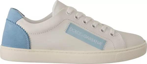 White Blue Leather Low Top Sneakers Shoes
