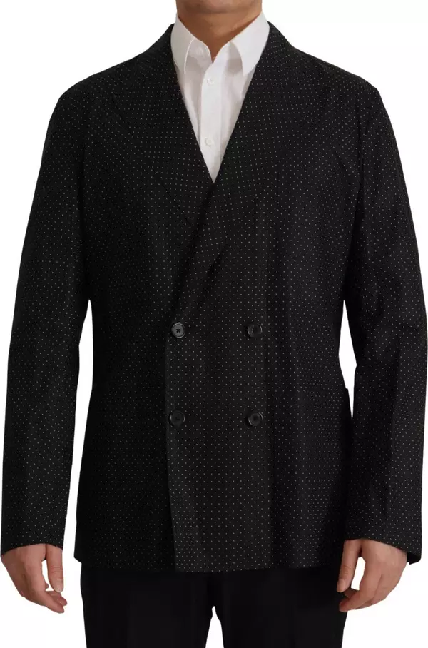 Black Polka Dotted Cotton Blazer Jacket