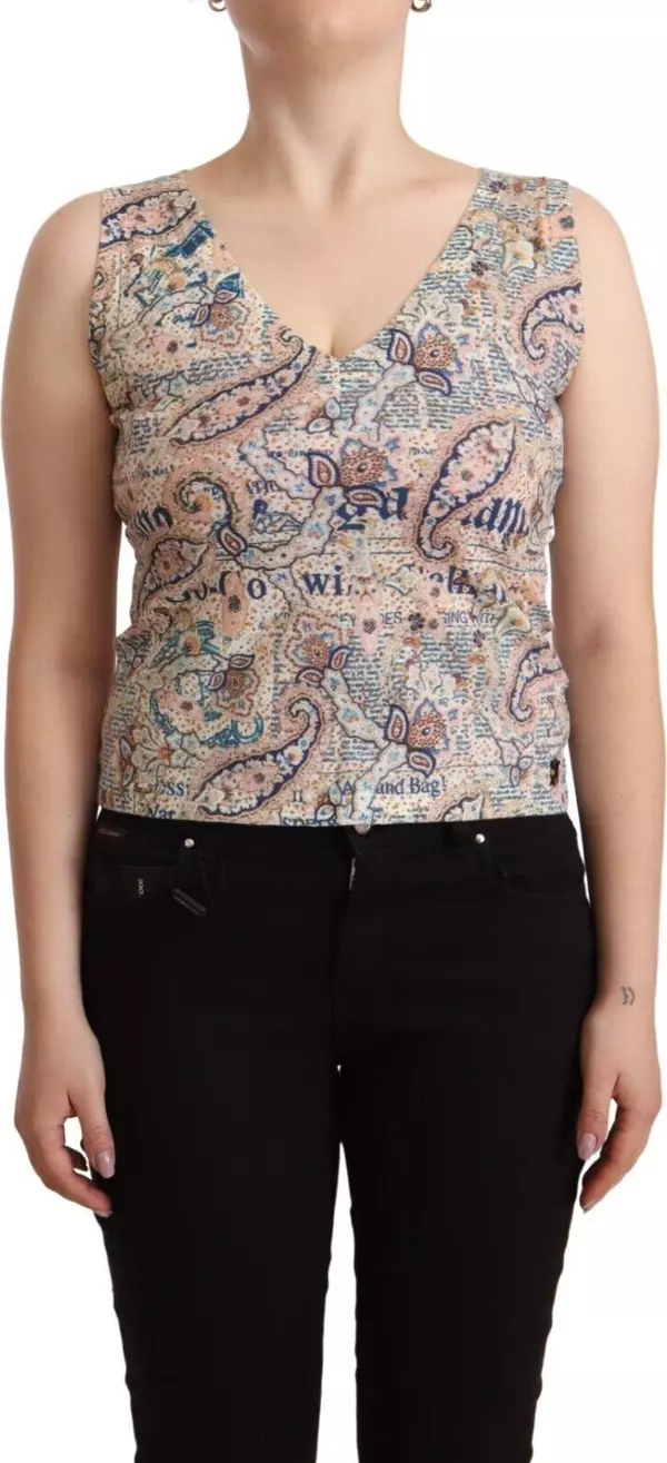 Multicolor Cotton Sleeveless V-neck Tank Top