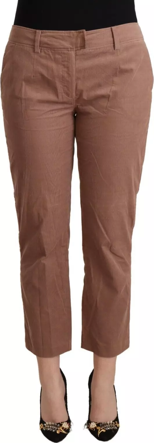 Brown Cotton Tapered Cropped Pants