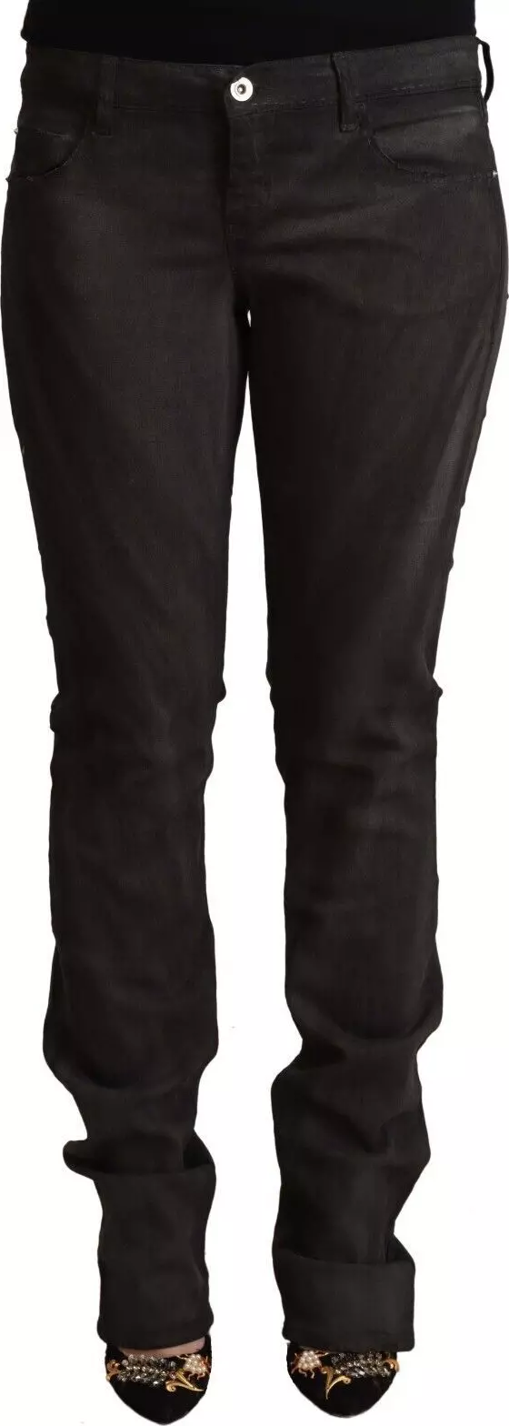 Black Cotton Mid Waist Skinny Pants