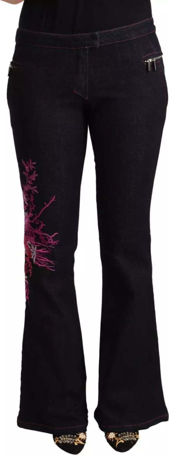 Black Cotton Mid Waist Cotton Flared Jeans