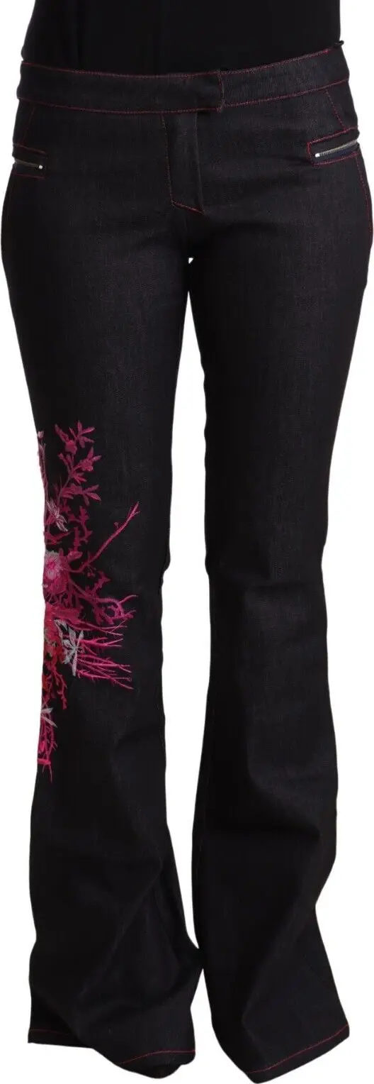 Black Cotton Stretch Mid Waist Cotton Flared Denim Jeans
