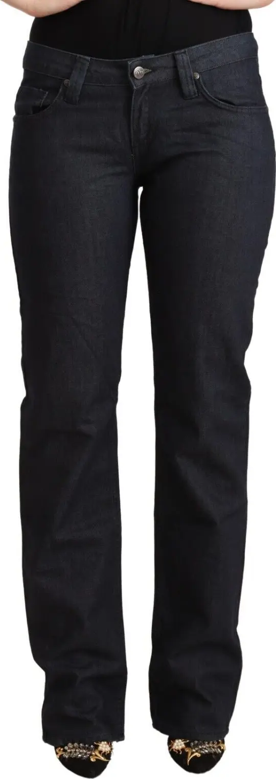 Dark Blue Cotton Stretch Low Waist Straight Denim Jeans