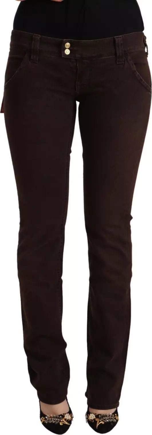 Brown Cotton Stretch Low Waist Slim Fit Denim Jeans