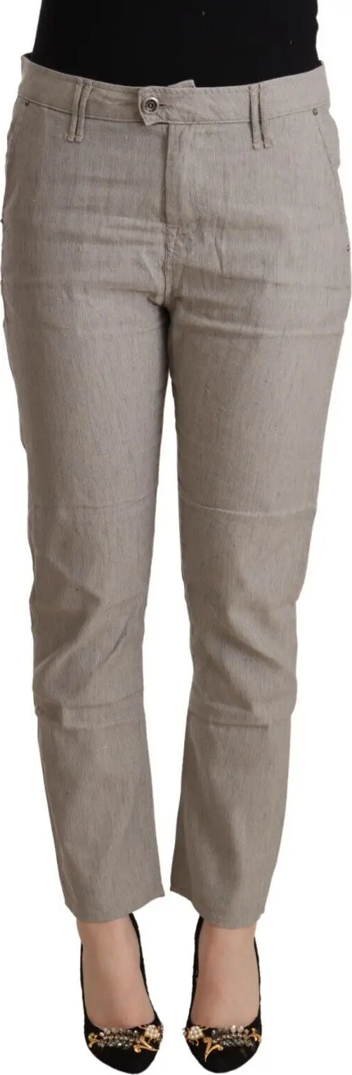 Light Gray Linen Blend Mid Waist Tapered Pants
