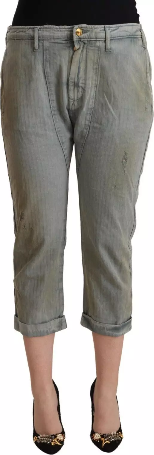 Gray 100% Cotton Mid Waist Skinny Cropped Pants