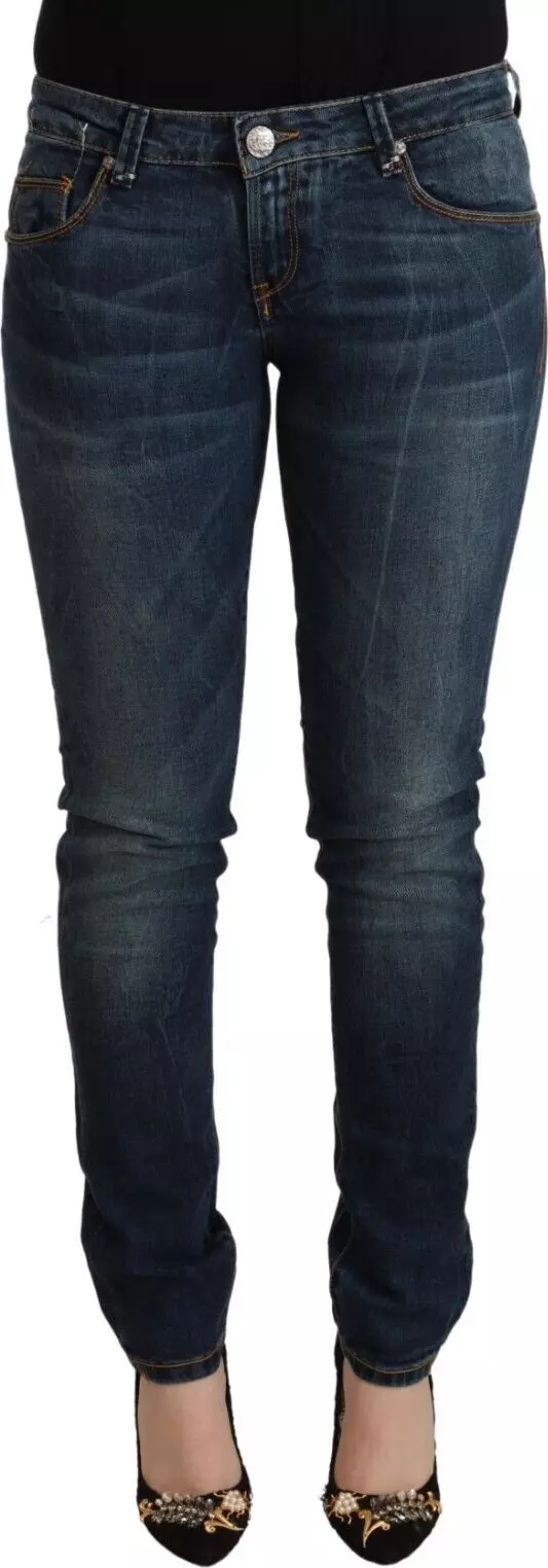 Blue Washed Cotton Slim Fit Denim Low Waist Jeans