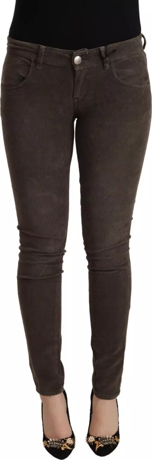 Brown Cotton Slim Fit Denim Low Waist Jeans