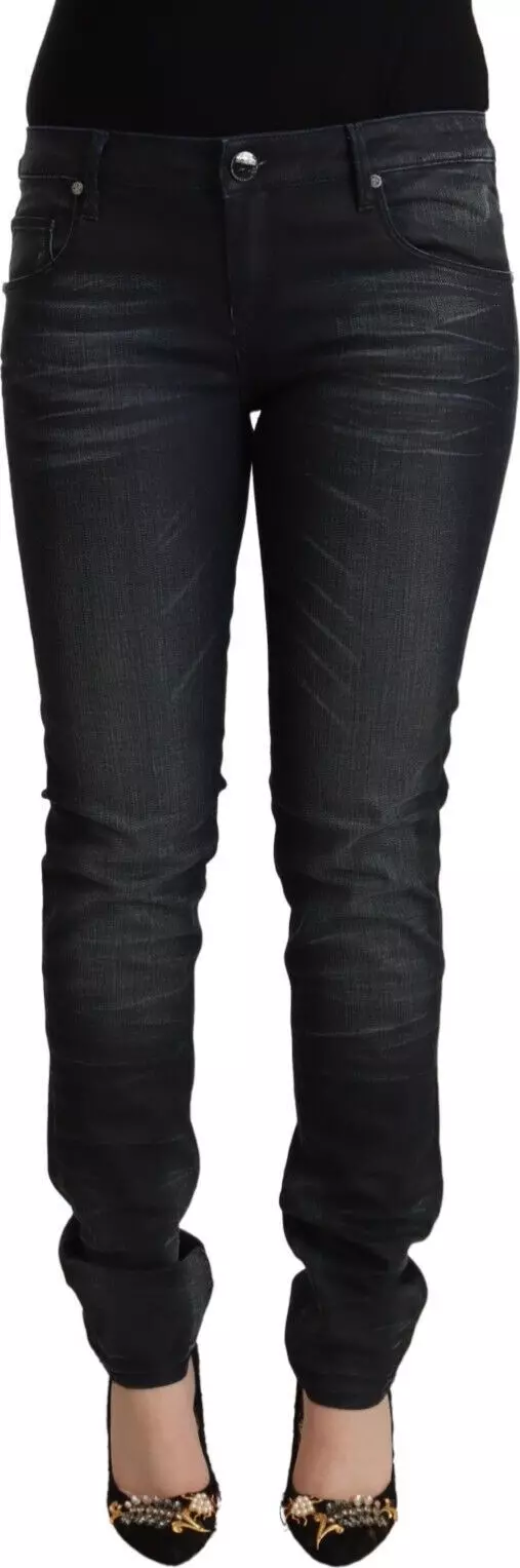 Black Washed Cotton Low Waist Slim Fit Denim Jeans