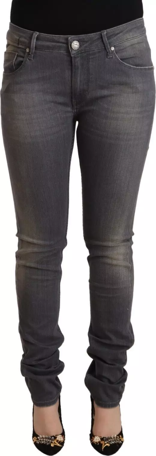 Dark Gray Washed Cotton Denim Skinny Jeans