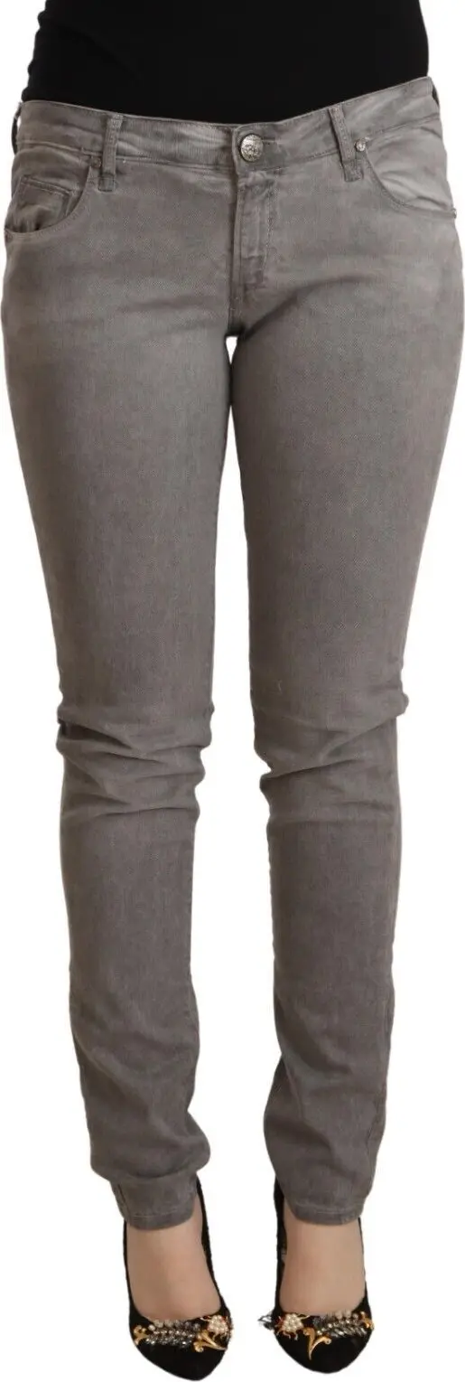 Gray Cotton Low Waist Skinny Push Up Denim Jeans