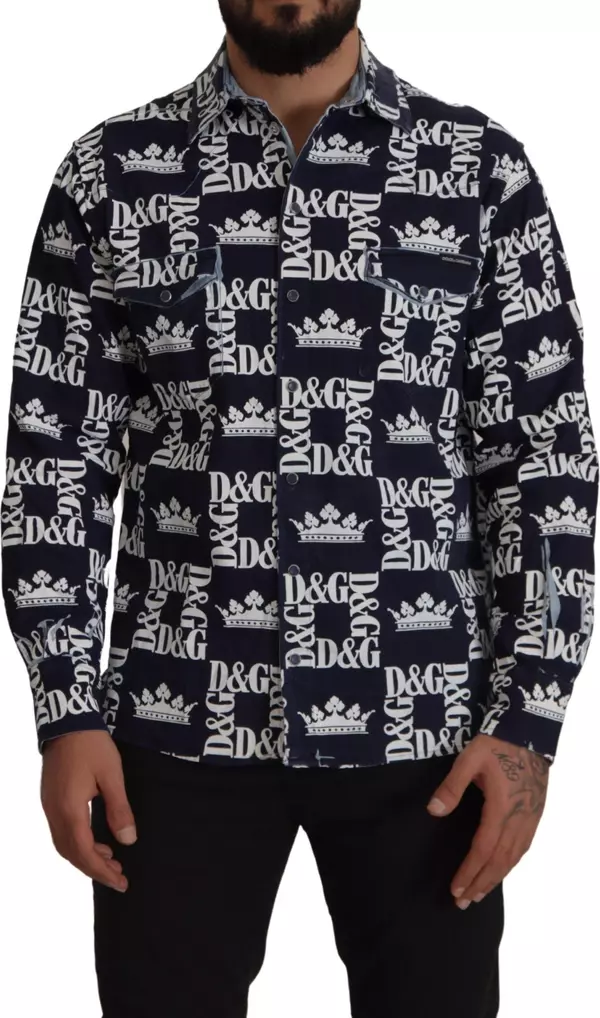Blue Denim Stretch DG Crown Logo Casual Shirt