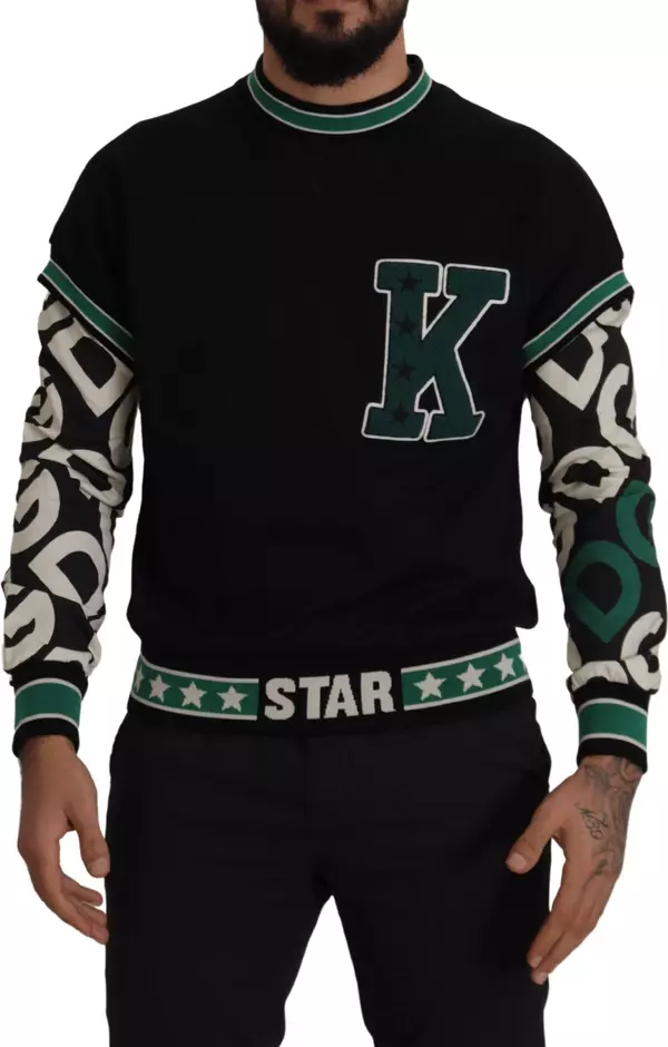 Black Green Cotton KING Star Crewneck Pullover Sweater