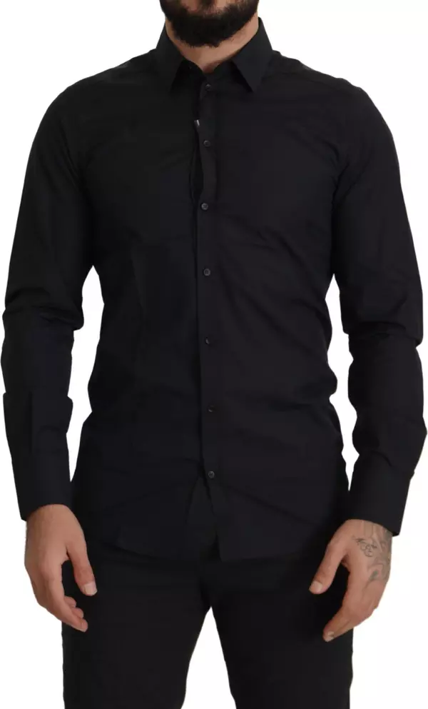 Black Cotton GOLD Slim Fit Dress Shirt