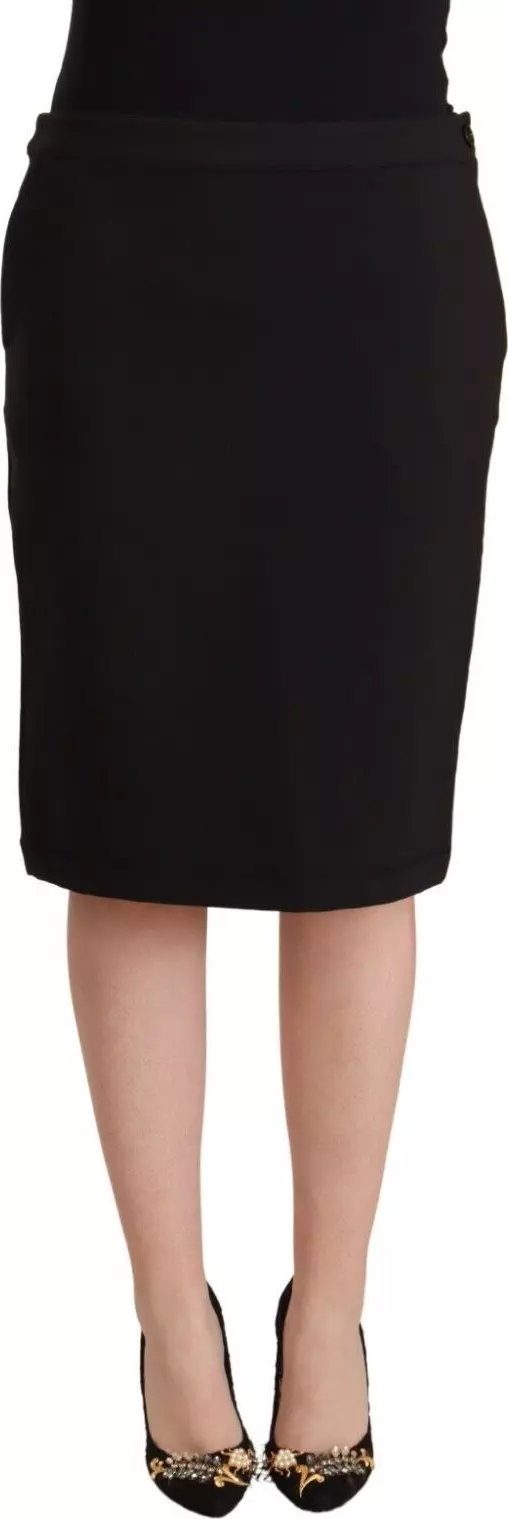 Black Straight Pencil Cut Knee Length Skirt