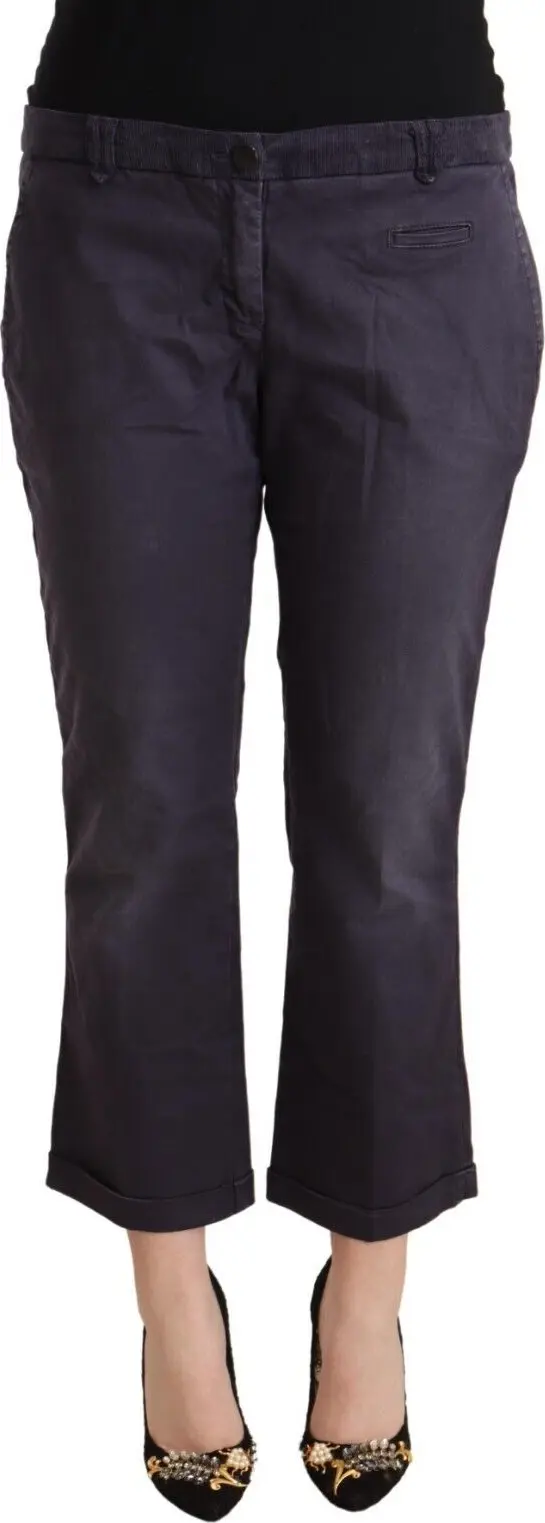 Black Low Waist Folded Hem Flared Cropped Pants