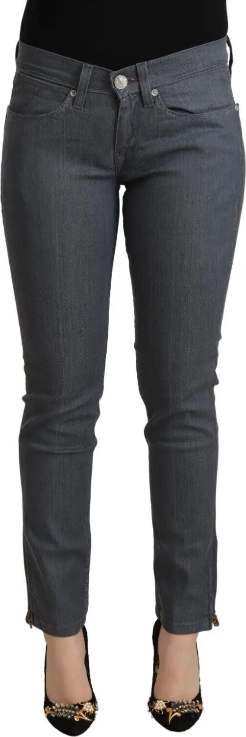 Gray Cotton Low Waist Skinny Denim Jeans