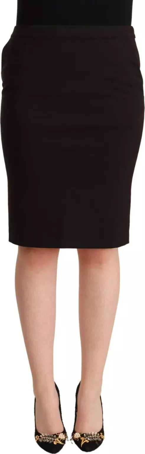 Black Straight Pencil Cut Knee Length Skirt
