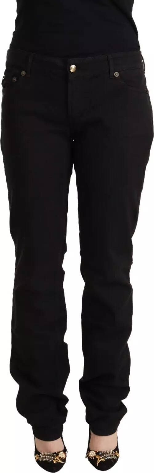 Black Mid Waist Denim Cotton Skinny Jeans