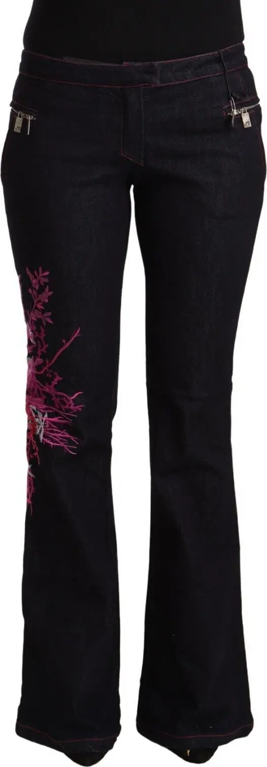 Black Cotton Stretch Mid Waist Cotton Flared Denim Jeans