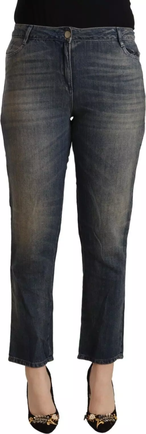 Blue Washed Cotton Cropped Capri Women Denim Jeans