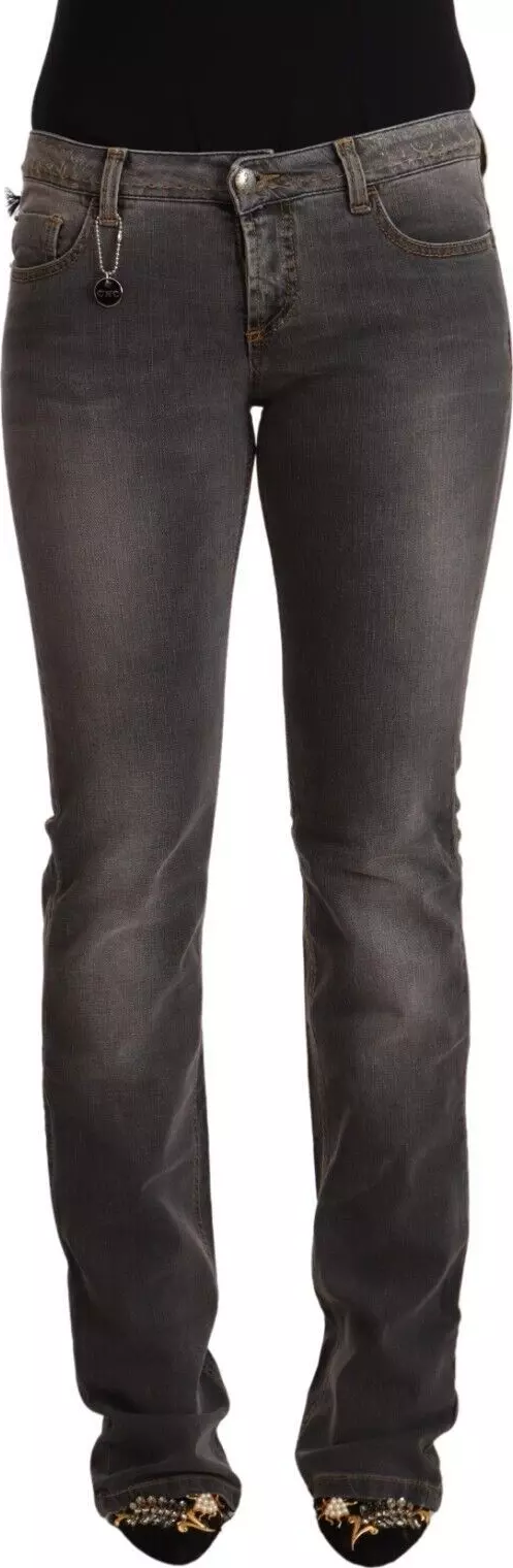 Gray Washed Low Waist Straight Denim Jeans