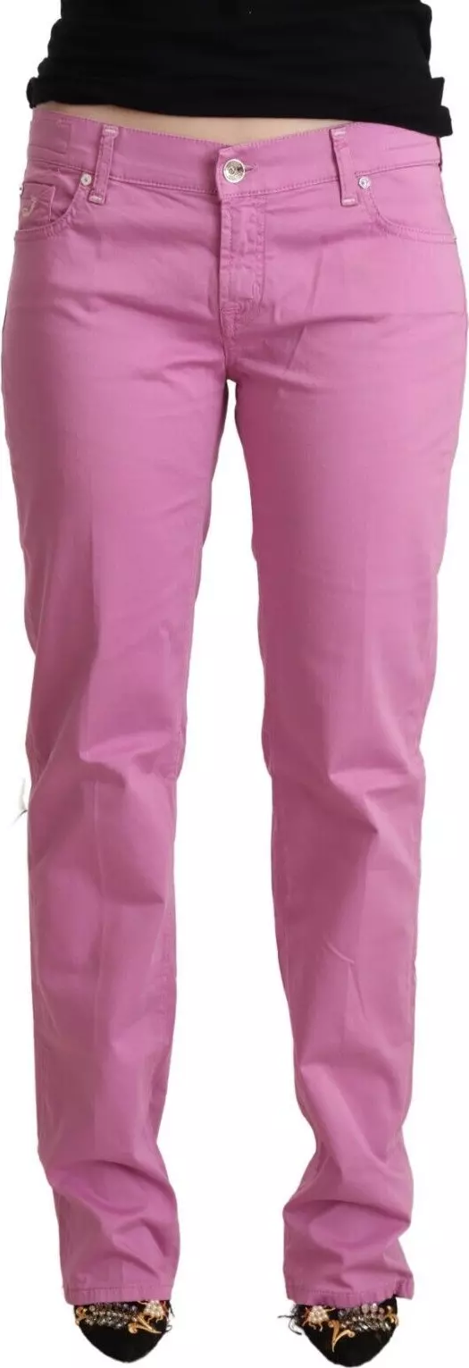 Pink Cotton Low Waist Denim Tapered Jeans