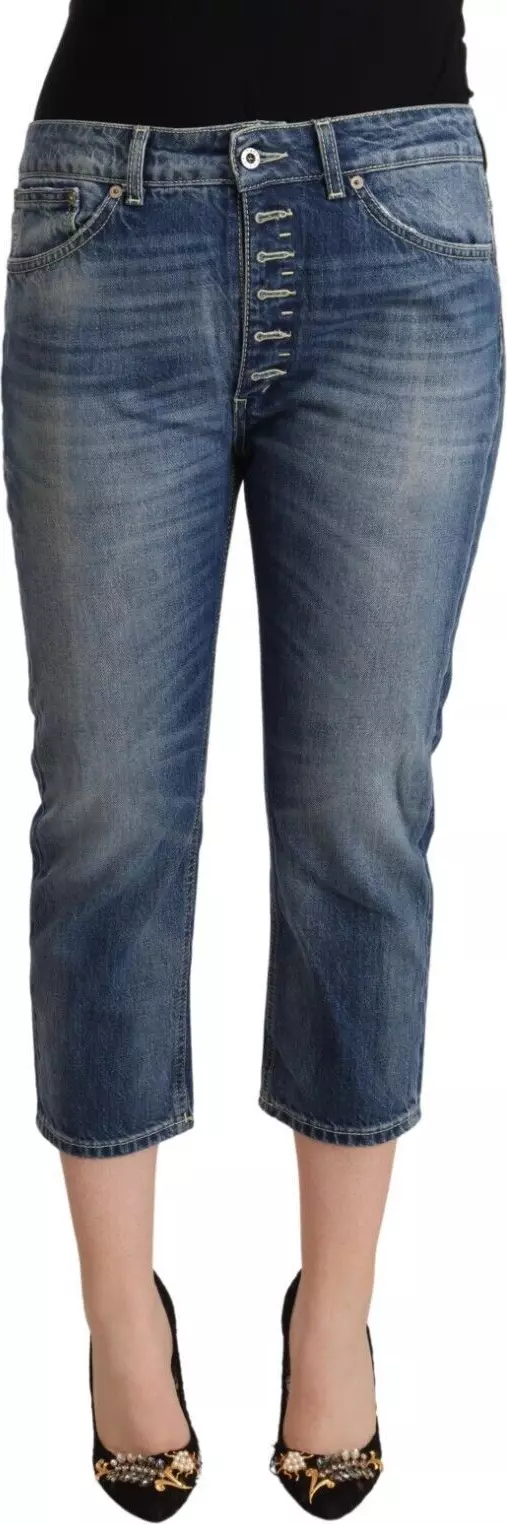 Blue Washed Mid Waist Capri Denim Jeans