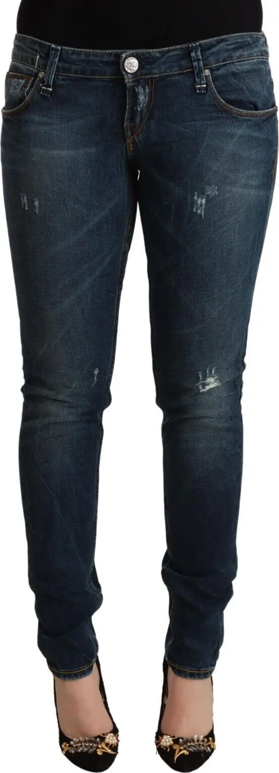 Blue Washed Low Waist Slim Fit Denim Jeans